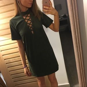 Suede Crisscross Shift Dress